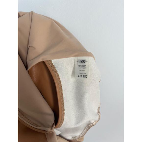Alix NYC Faux Leather Bodysuit Women XS Cutout Spaghetti Strap Tan - Picture 4 of 7